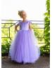 Cap Sleeves Lavender Satin Tulle Flower Girl Dress